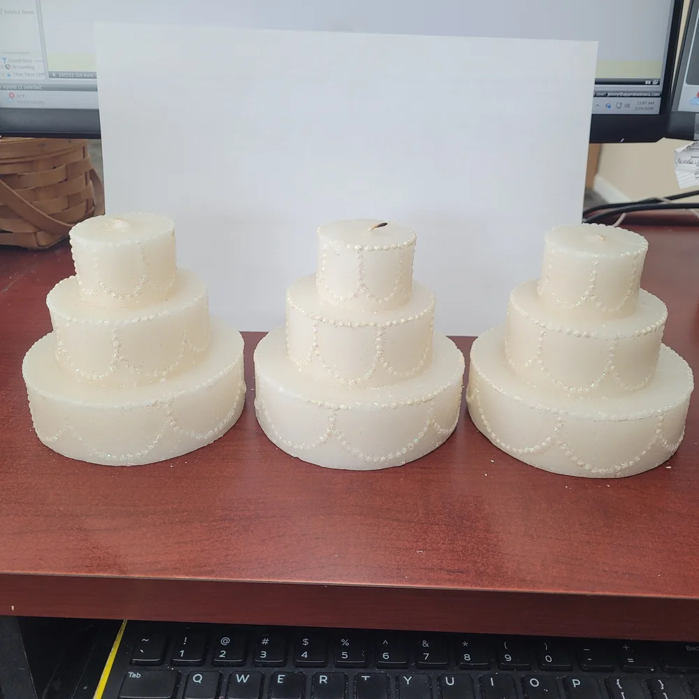 Crate&Barrel Ivory Wedding Cake Tiered Candle Trio
